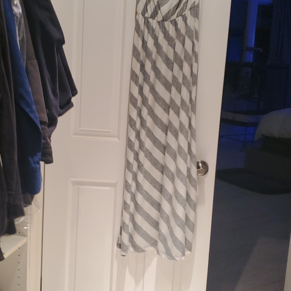 Gray and white stripes long dress